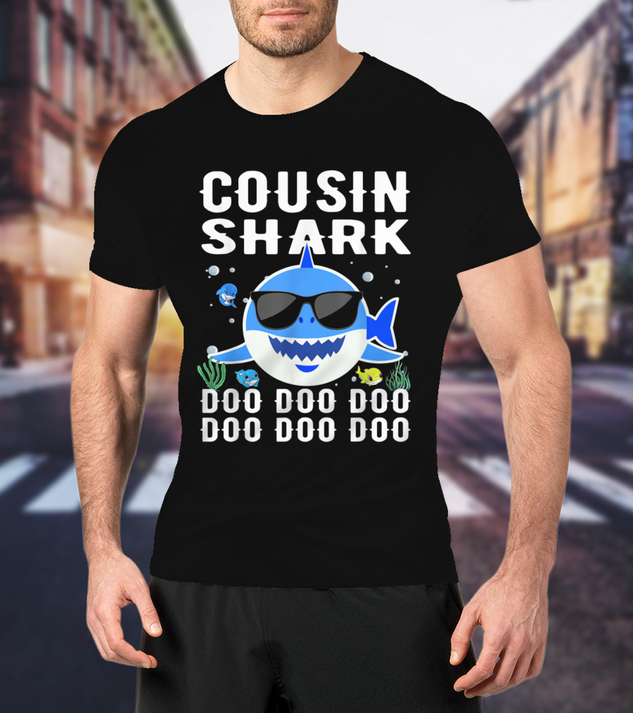 Cousin Shark Sunglasses Doo Doo Doo Baby Mommy Kids Cute Cartoon T-Shirt