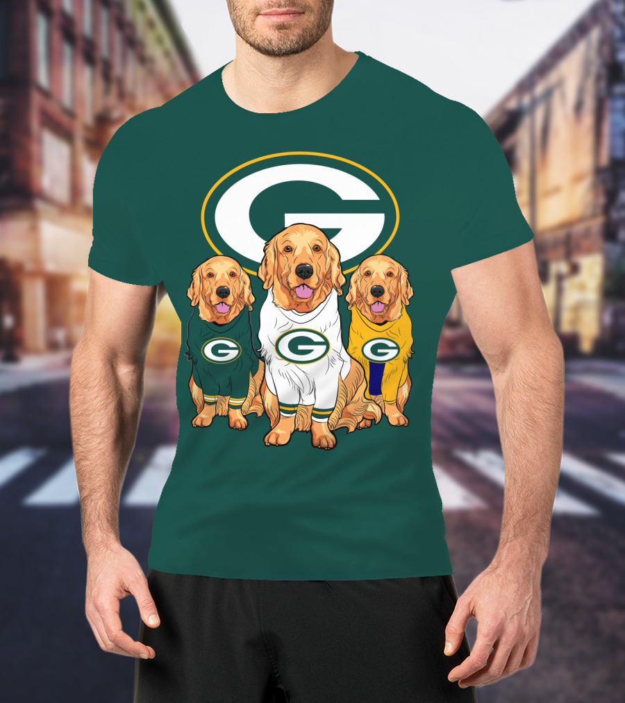 Green Bay Packers Golden Retriever Dog Trio T-Shirt