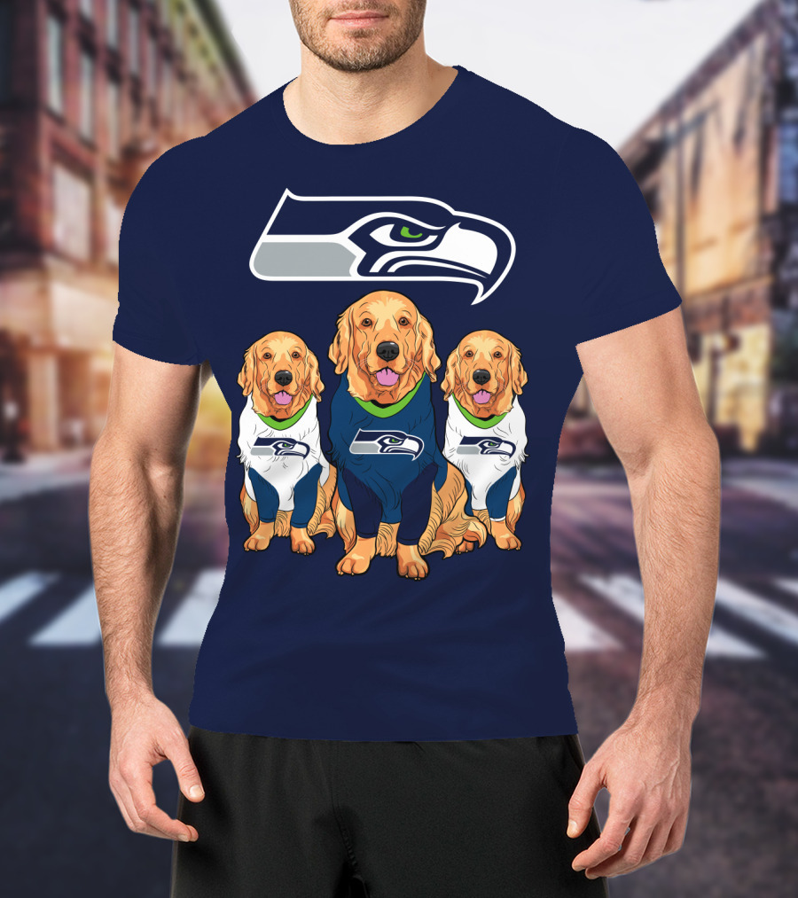 Seahawks Golden Retrievers Dogs In Team Jerseys T-Shirt