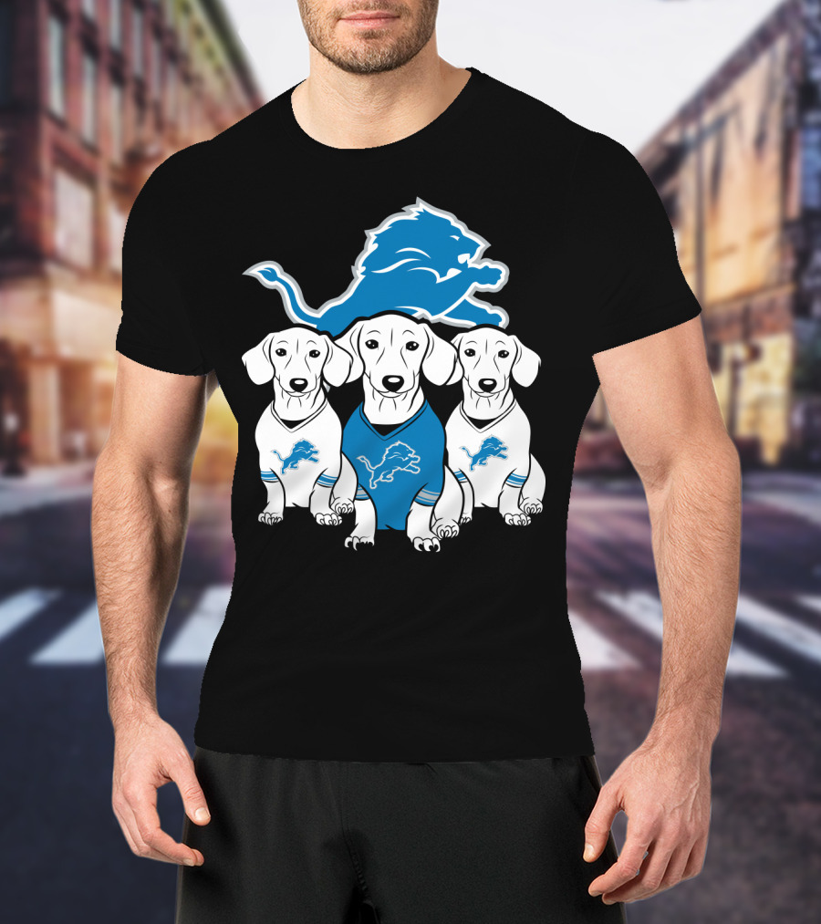 Detroit Lions Three Dachshund Dog T-Shirt