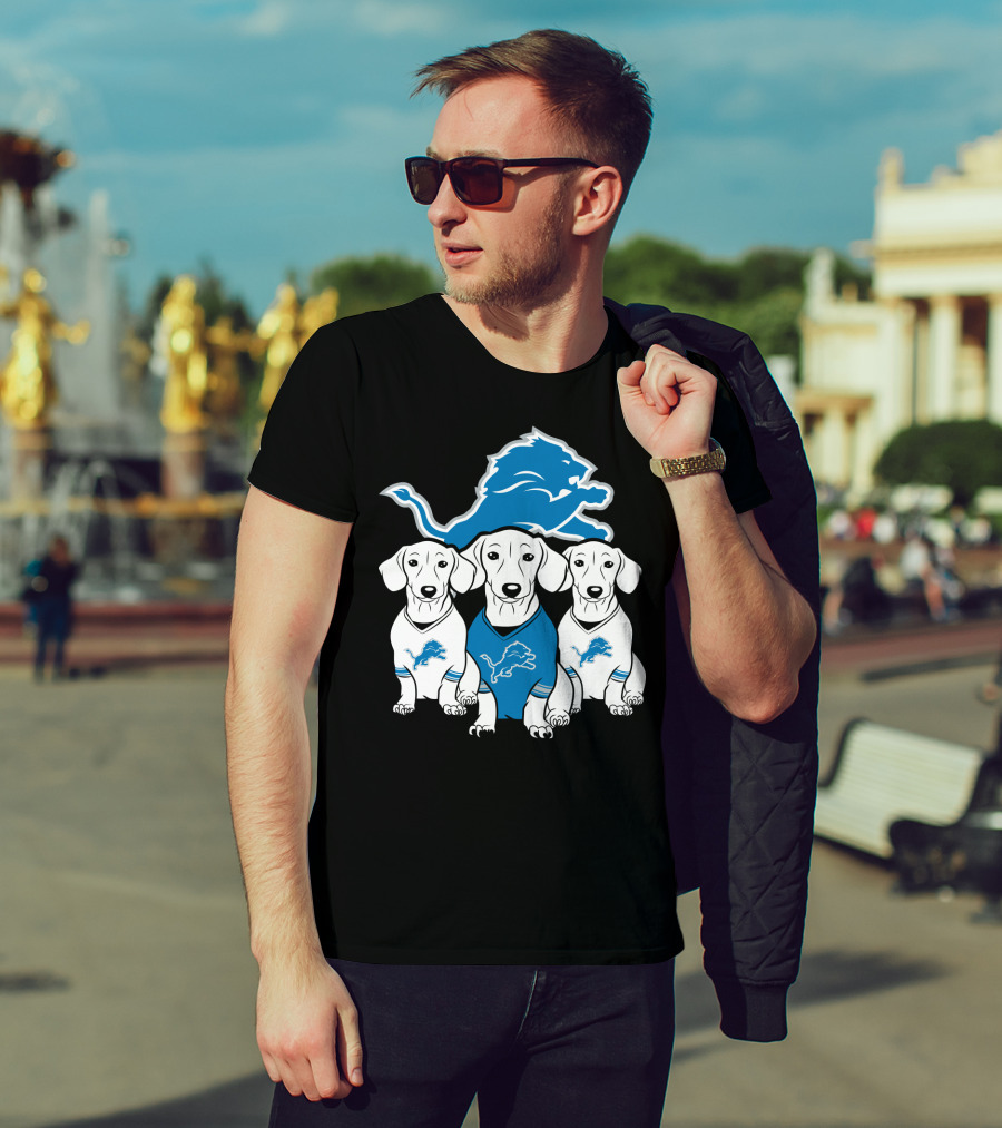 Detroit Lions Three Dachshund Dog T-Shirt