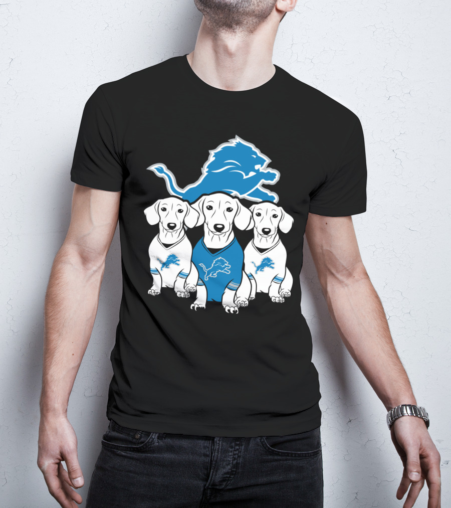 Detroit Lions Three Dachshund Dog T-Shirt