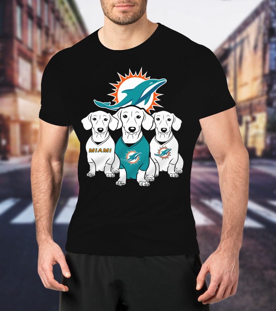 Miami Dolphins Dachshund Dogs T-Shirt