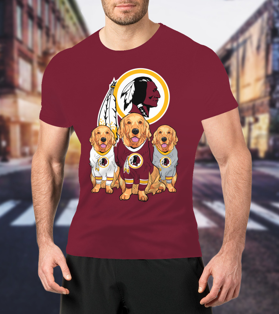 Three Golden Retrievers In Washington Football Team Jerseys T-Shirt