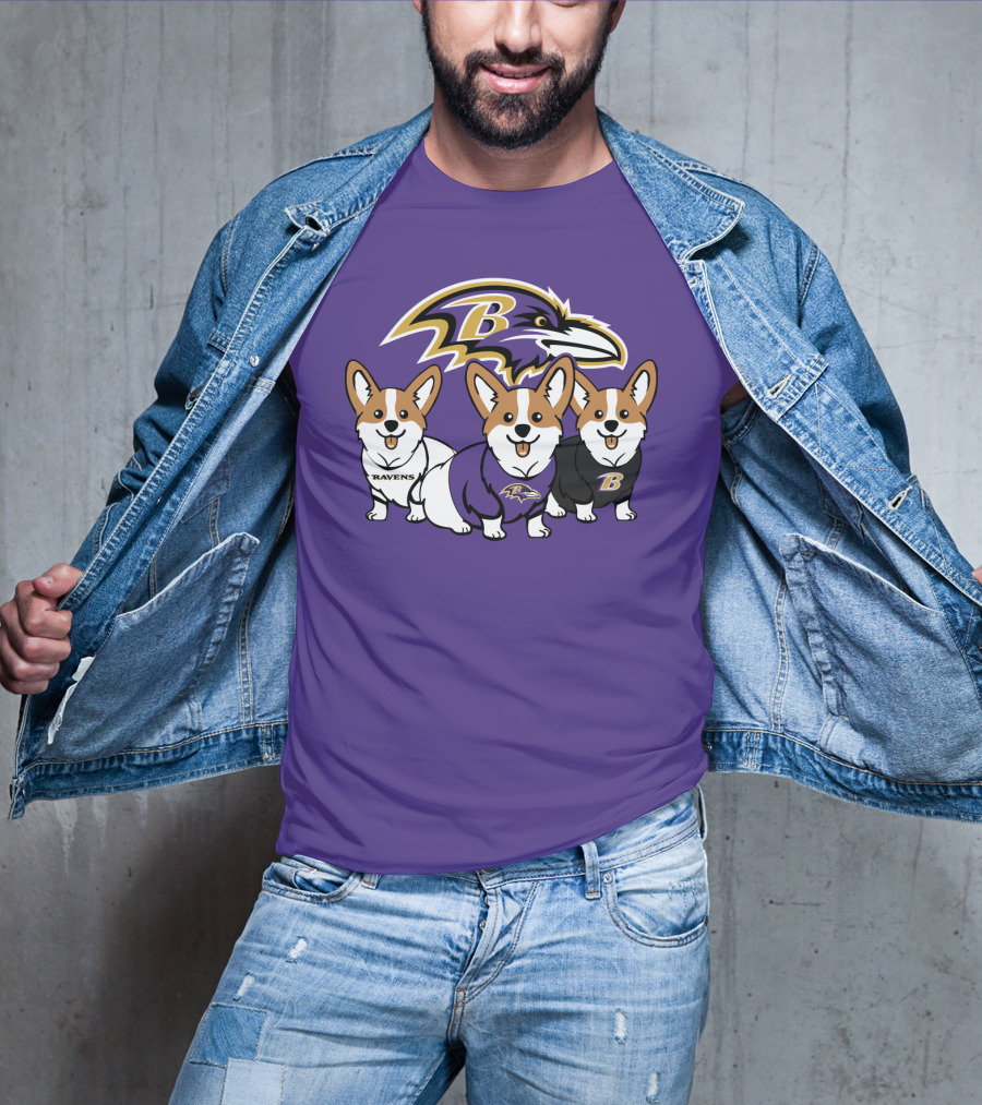 Baltimore Ravens Corgi Trio T-Shirt