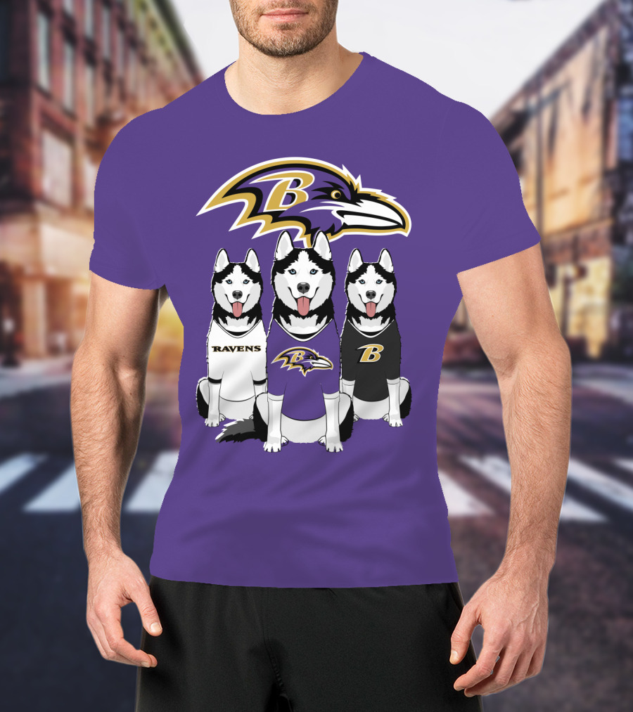 Ravens Husky Trio With Baltimore Ravens T-Shirt