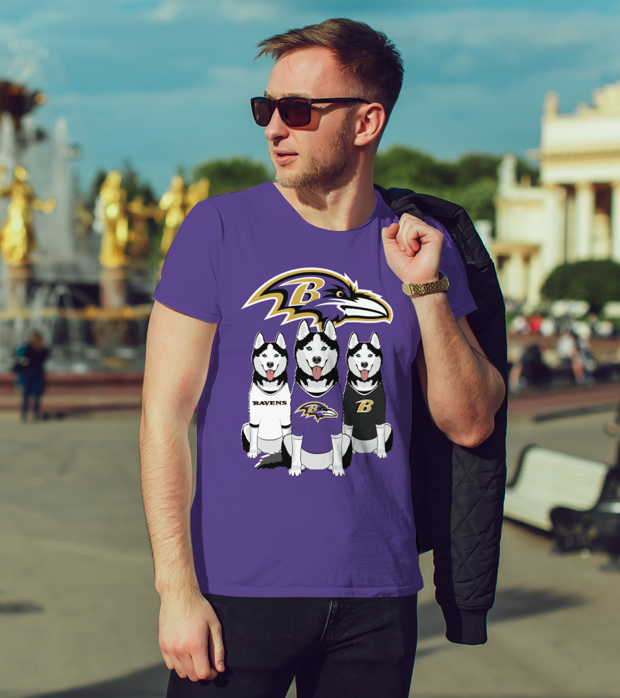 Ravens Husky Trio With Baltimore Ravens T-Shirt
