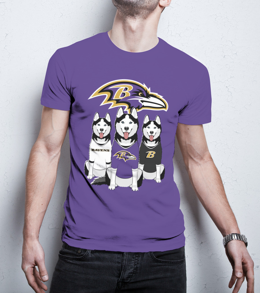 Ravens Husky Trio With Baltimore Ravens T-Shirt
