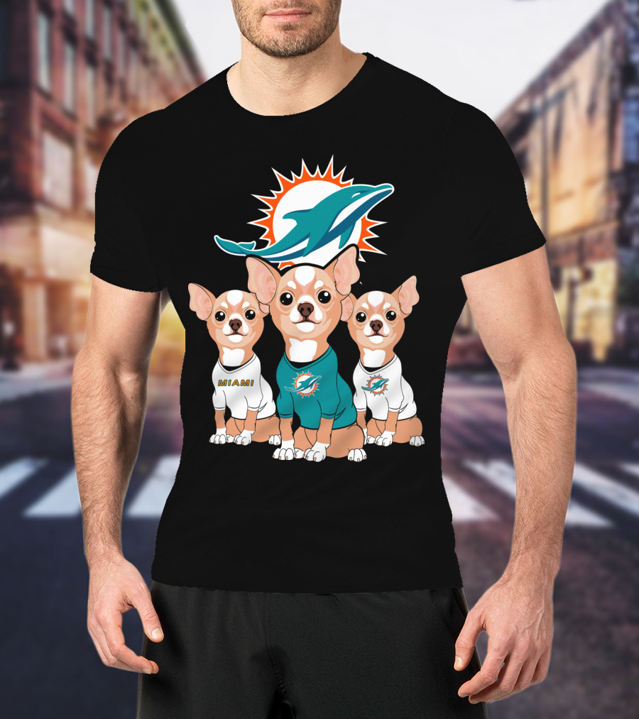 Miami Dolphins Chihuahua Trio T-Shirt