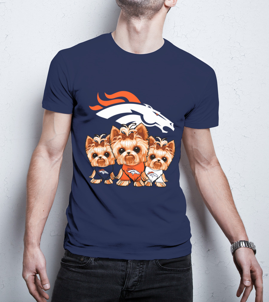 Denver Broncos Yorkies With Team Logo And Three Adorable Dogs In Jerseys T-Shirt