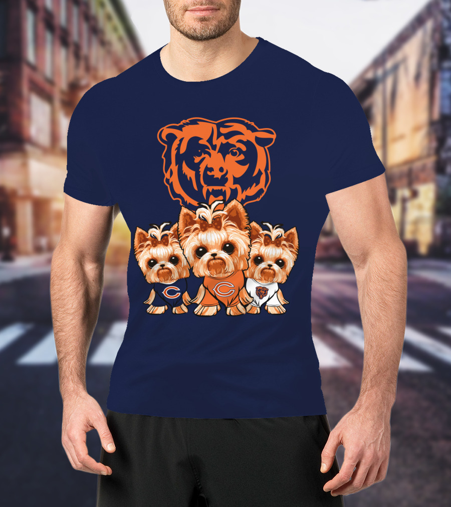 Chicago Bears Yorkshire Terrier Puppy Trio T-Shirt