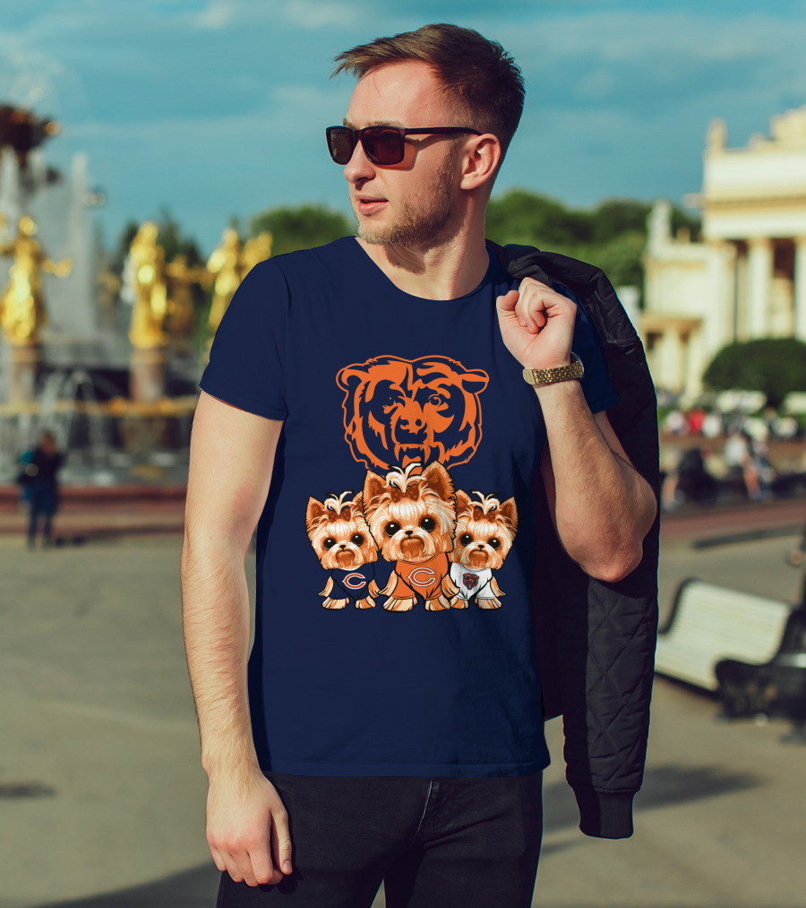Chicago Bears Yorkshire Terrier Puppy Trio T-Shirt