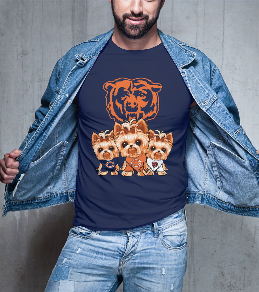 Chicago Bears Yorkshire Terrier Puppy Trio T-Shirt