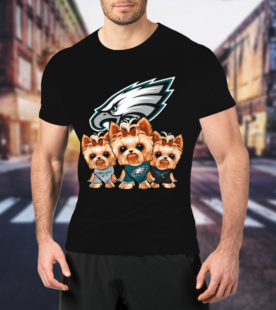 Philadelphia Eagles Yorkshire Terrier Puppy Trio T-Shirt