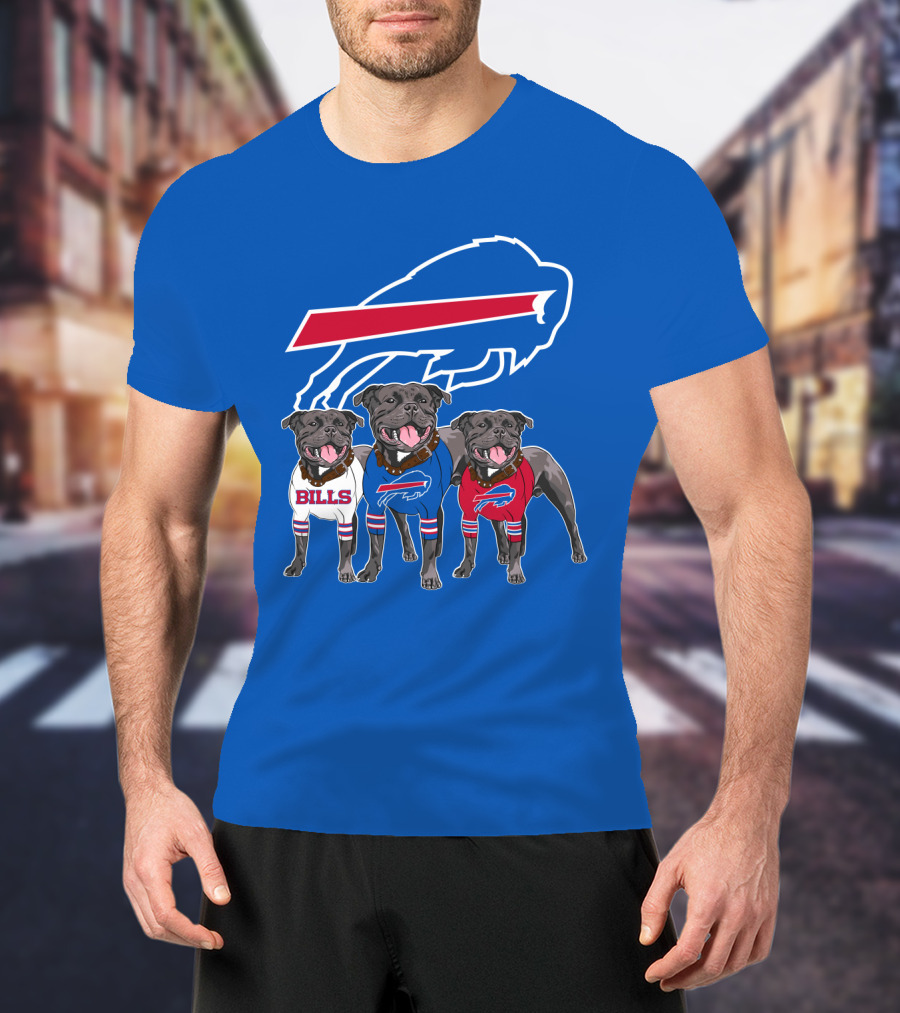 Buffalo Bills Pitbull Trio On Blue Buffalo T-Shirt