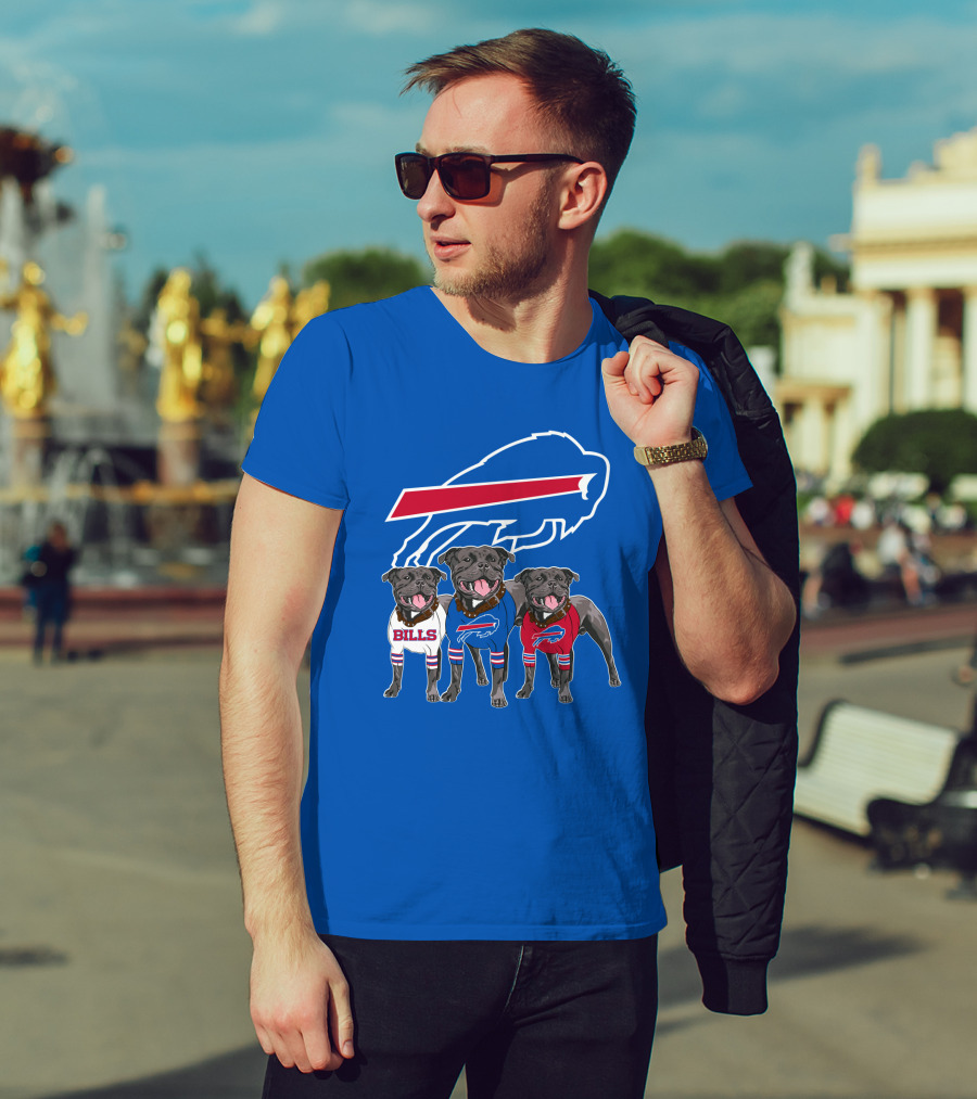 Buffalo Bills Pitbull Trio On Blue Buffalo T-Shirt