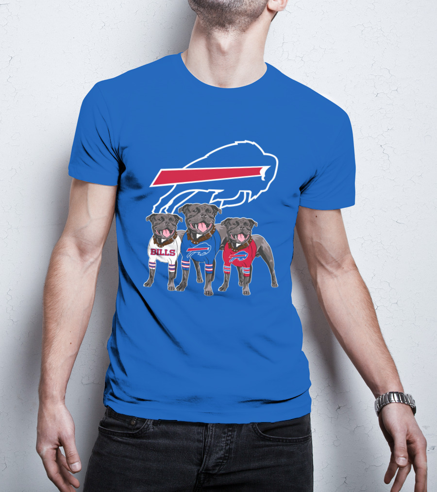 Buffalo Bills Pitbull Trio On Blue Buffalo T-Shirt