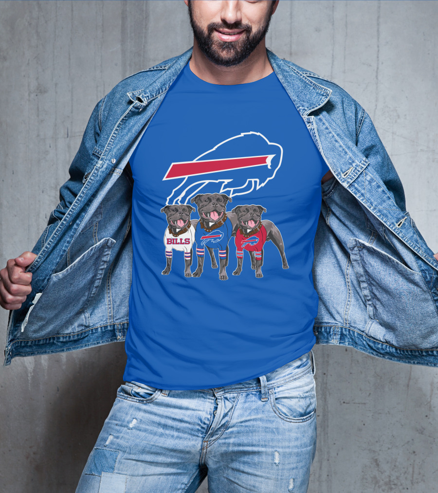 Buffalo Bills Pitbull Trio On Blue Buffalo T-Shirt