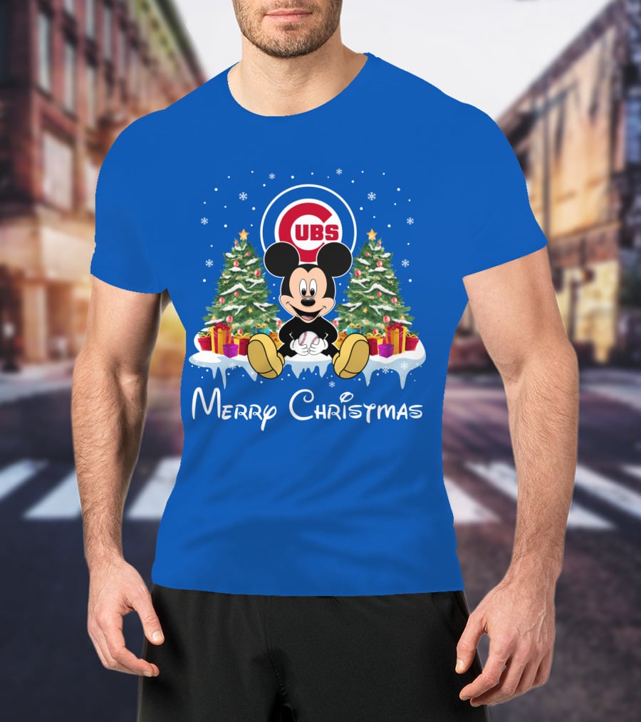 Merry Christmas Chicago Cubs Mickey Mouse T-Shirt