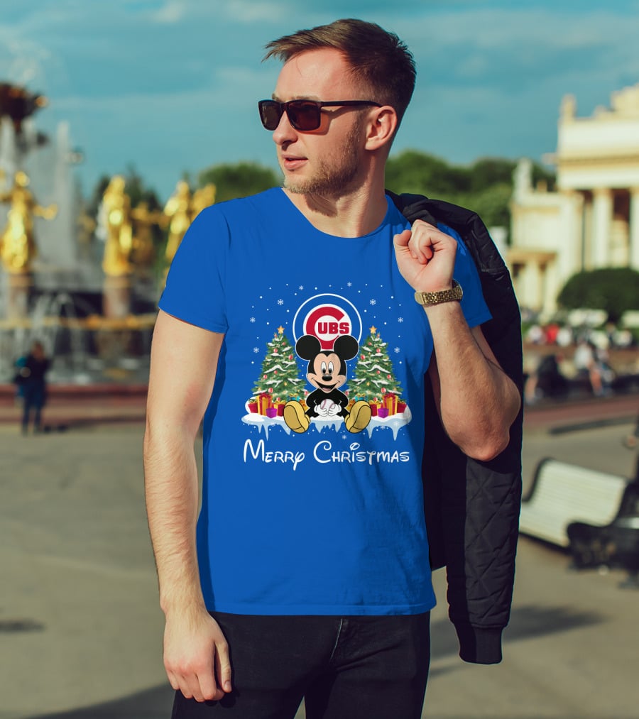 Merry Christmas Chicago Cubs Mickey Mouse T-Shirt
