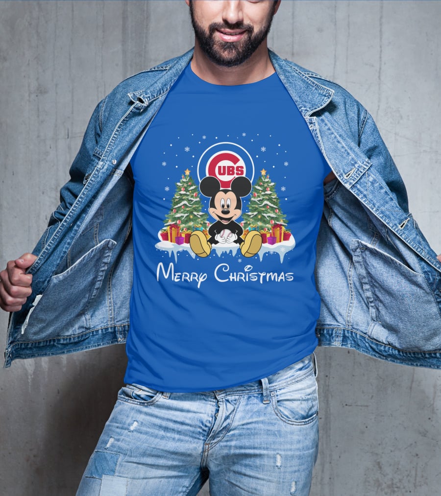 Merry Christmas Chicago Cubs Mickey Mouse T-Shirt