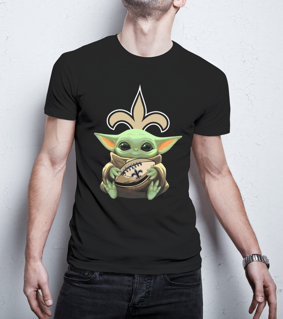 BabyYoda Holding Saints Football With Fleur-de-Lis T-Shirt