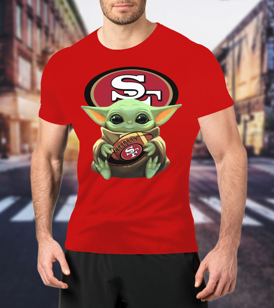 Baby Yoda Football 49ers Star Wars Crossover Fan T-Shirt