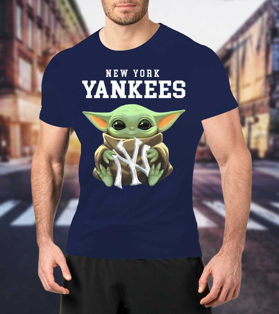 New York Yankees Baby Yoda Holding NY T-Shirt
