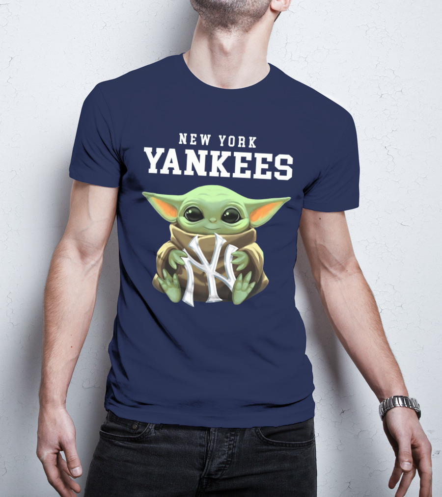 New York Yankees Baby Yoda Holding NY T-Shirt