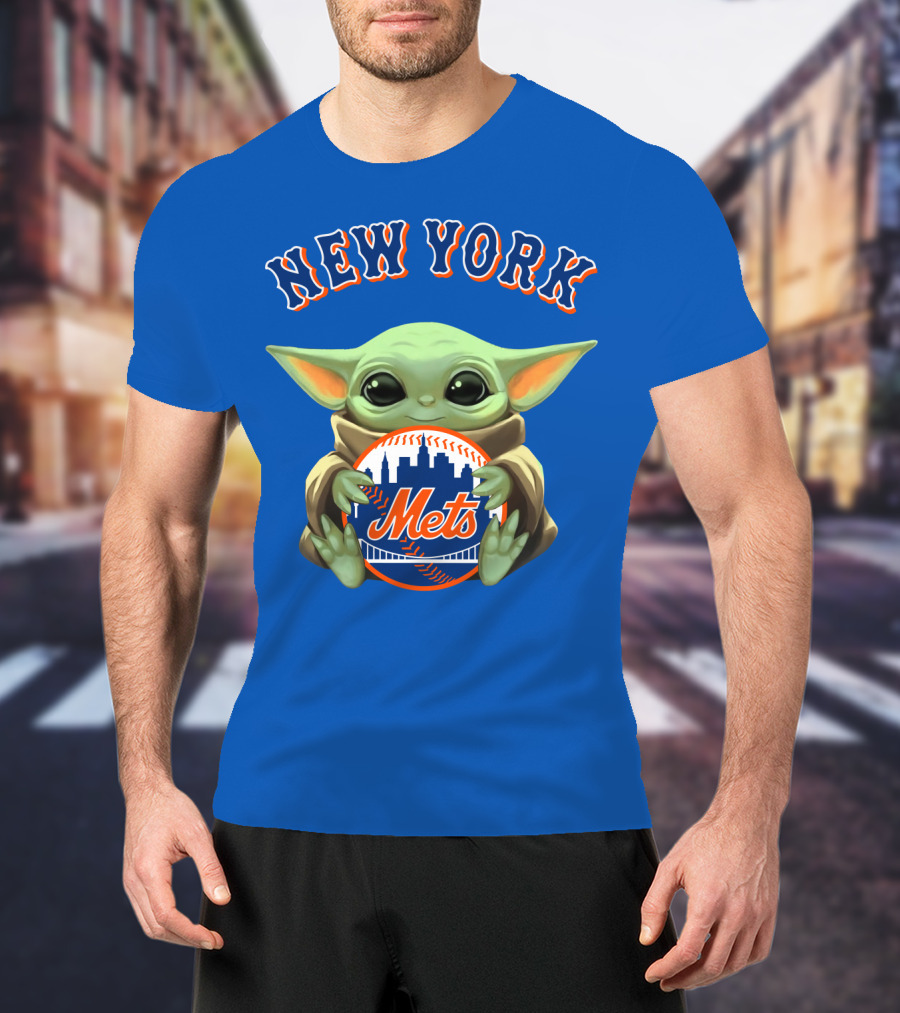 New York Mets Baby Yoda Holding Team T-Shirt