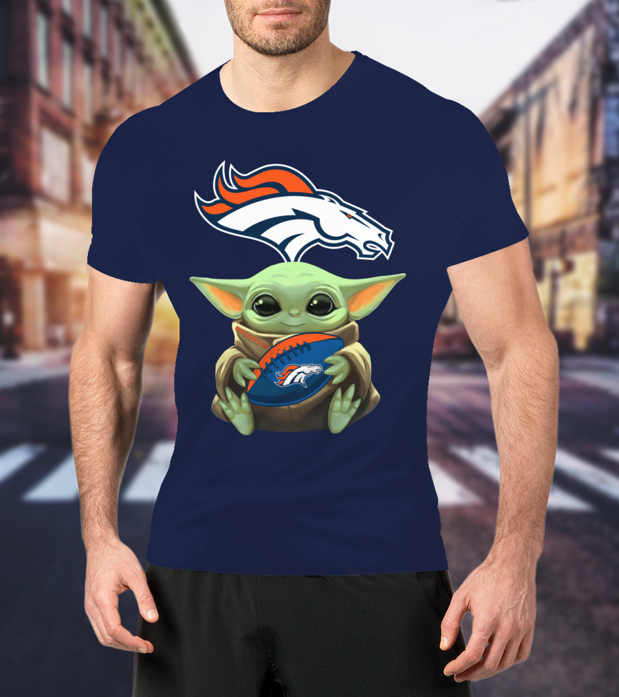 Baby Yoda Holding Broncos Football Denver Broncos T-Shirt