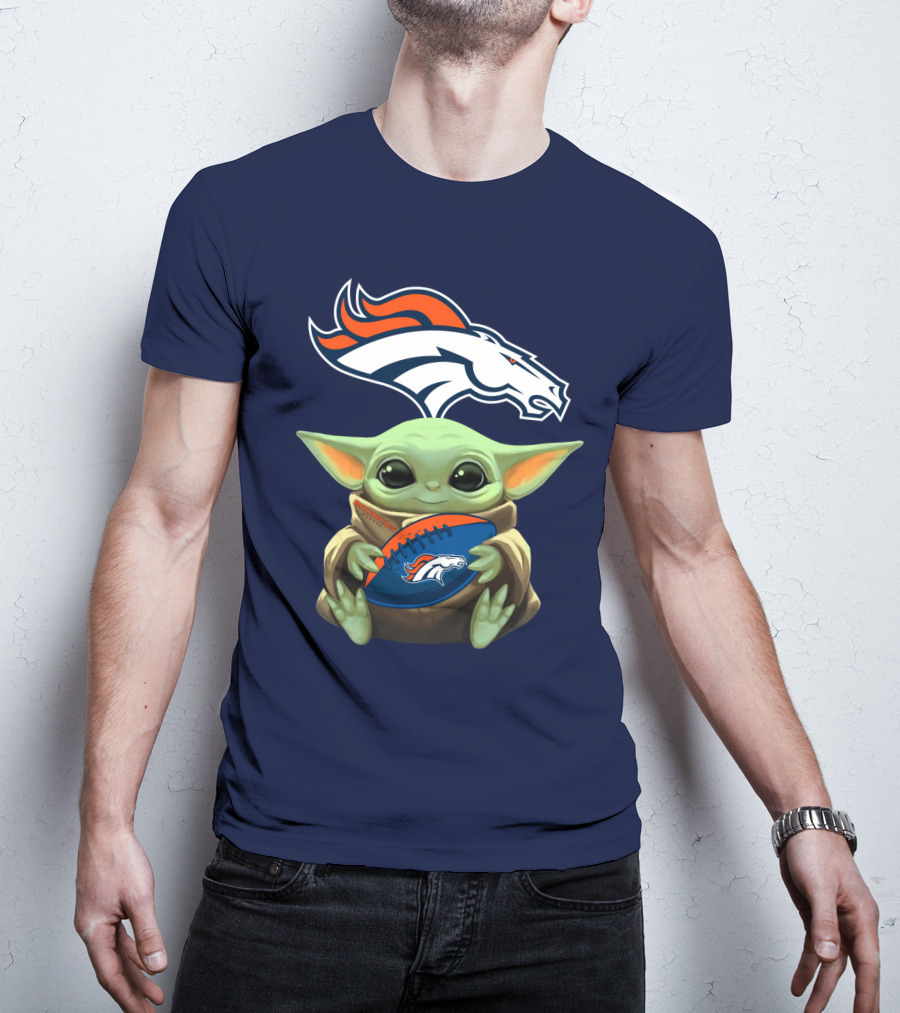 Baby Yoda Holding Broncos Football Denver Broncos T-Shirt