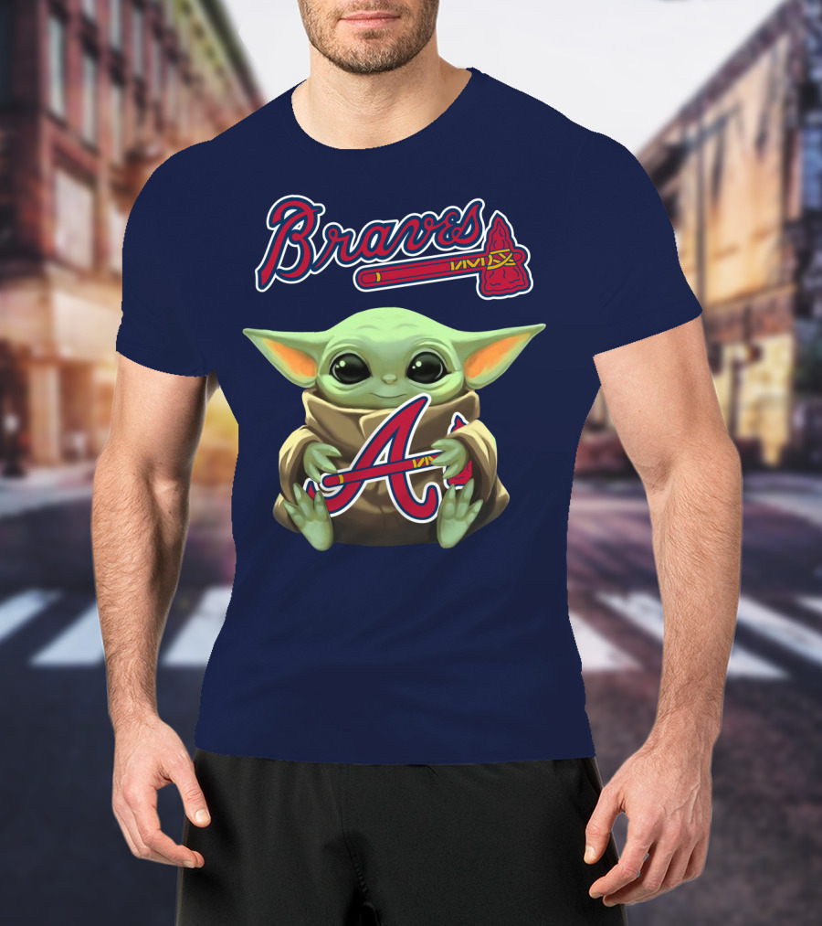 Braves Baby Yoda Holding Baseball Team T-Shirt