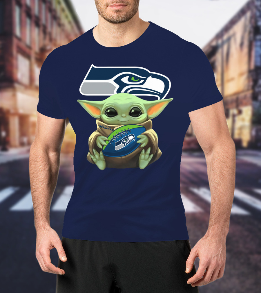 Baby Yoda Holding Seattle Seahawks Football Nfl T-Shirt