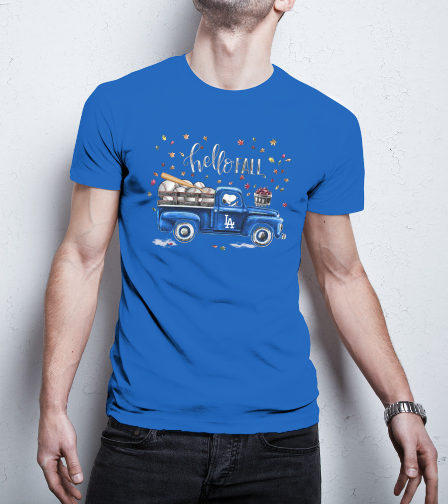 Hello Fall La Truck With Baseballs And Leaves T-Shirt