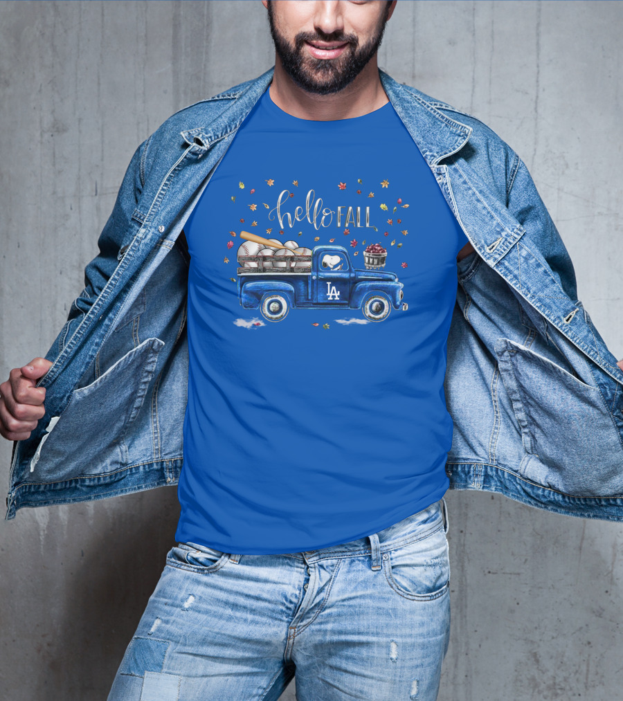 Hello Fall La Truck With Baseballs And Leaves T-Shirt