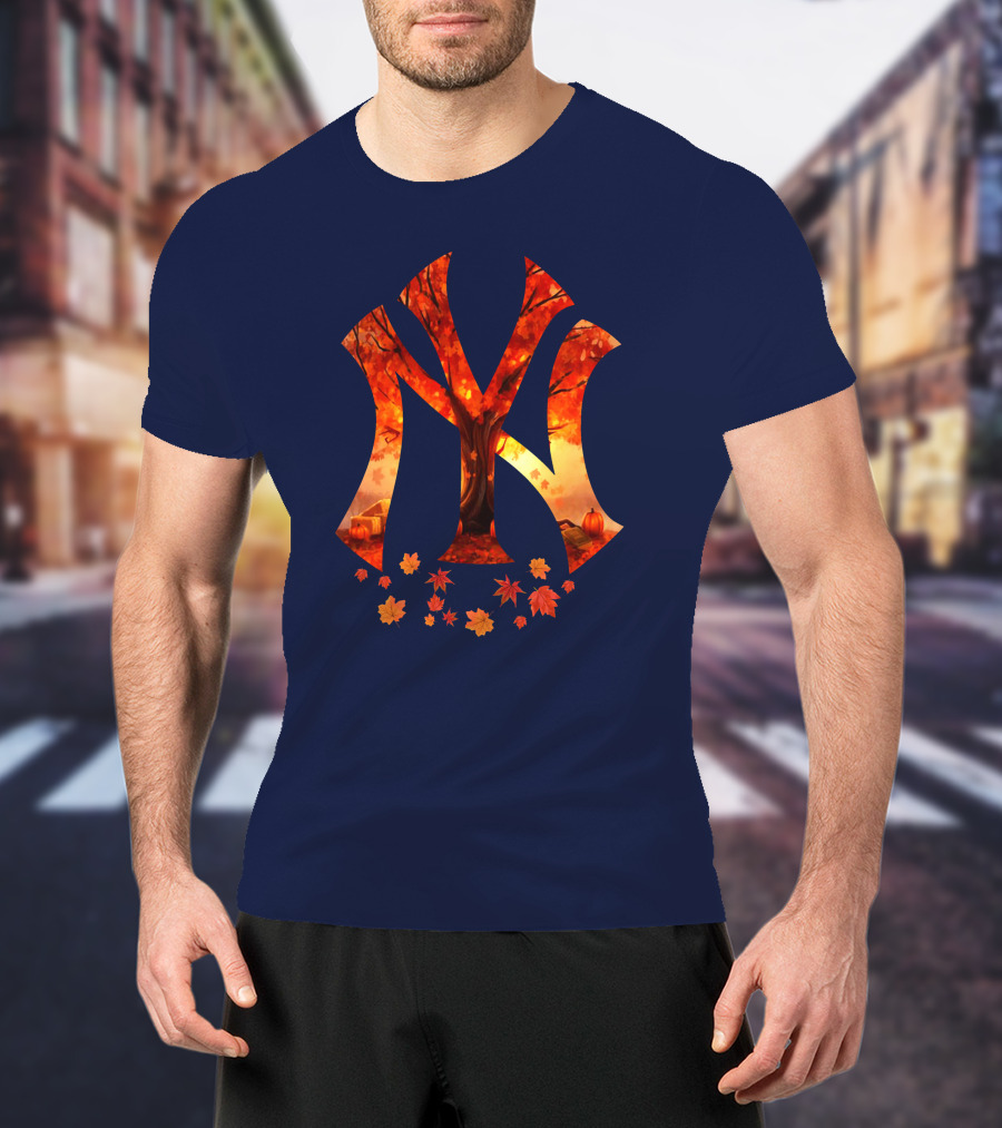 New York Yankees Autumn Fall Leaves Tree Pumpkin T-Shirt