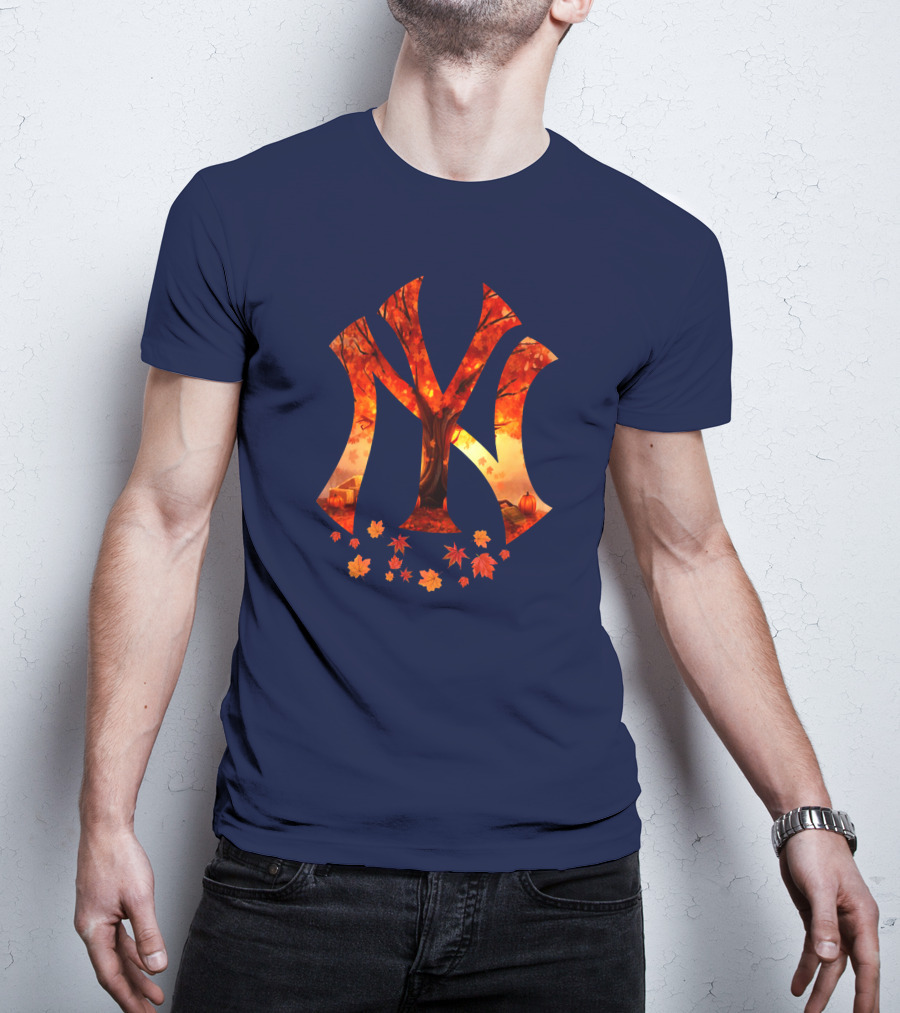 New York Yankees Autumn Fall Leaves Tree Pumpkin T-Shirt