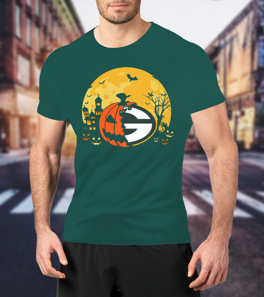 Halloween Green Bay Packers Pumpkin Moon Night Scene T-Shirt