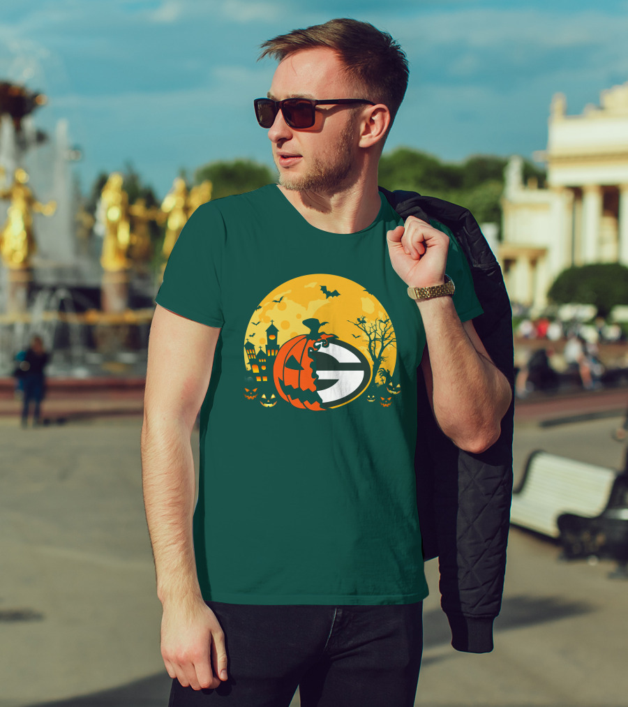 Halloween Green Bay Packers Pumpkin Moon Night Scene T-Shirt