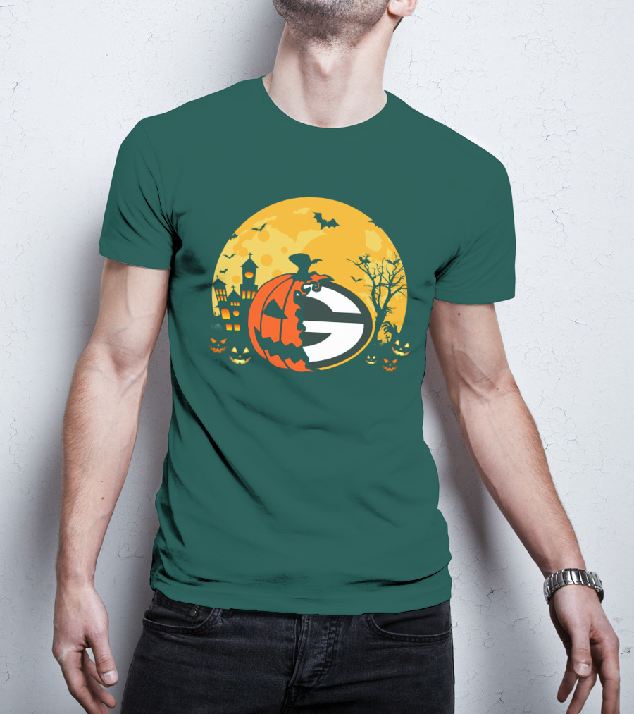 Halloween Green Bay Packers Pumpkin Moon Night Scene T-Shirt
