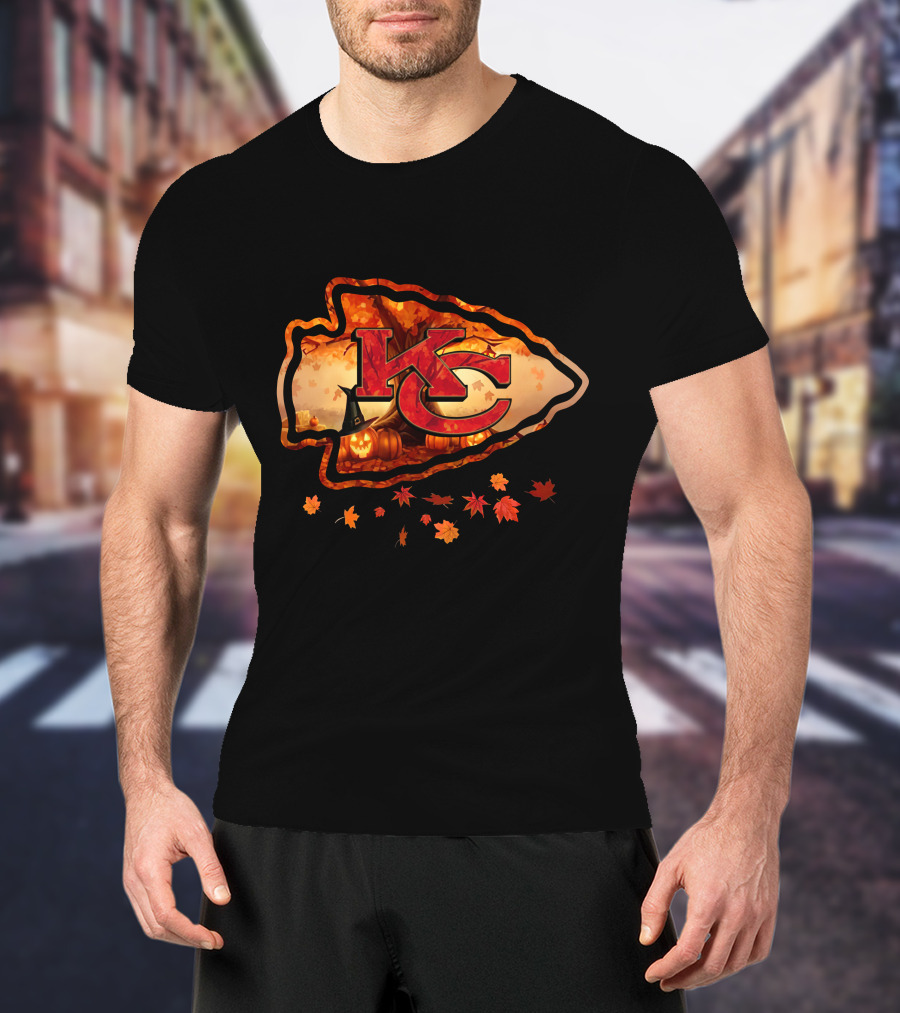 Kc Autumn Pumpkin Witch Hat Leaf Cascade T-Shirt