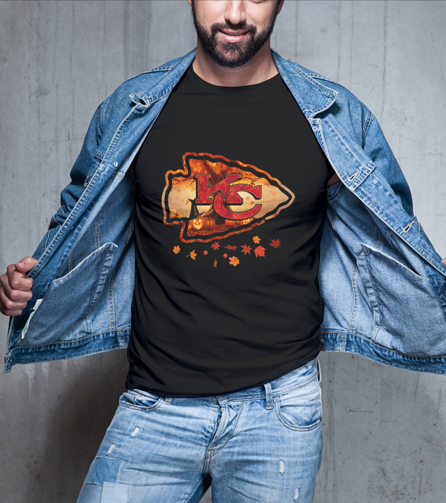 Kc Autumn Pumpkin Witch Hat Leaf Cascade T-Shirt