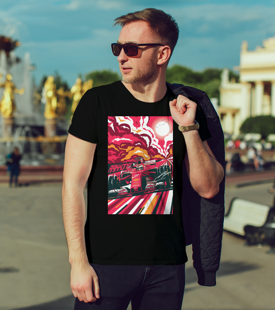 Raikkonen Formula 1 Racing Ferrari F1 Car Sunset Scene T-Shirt