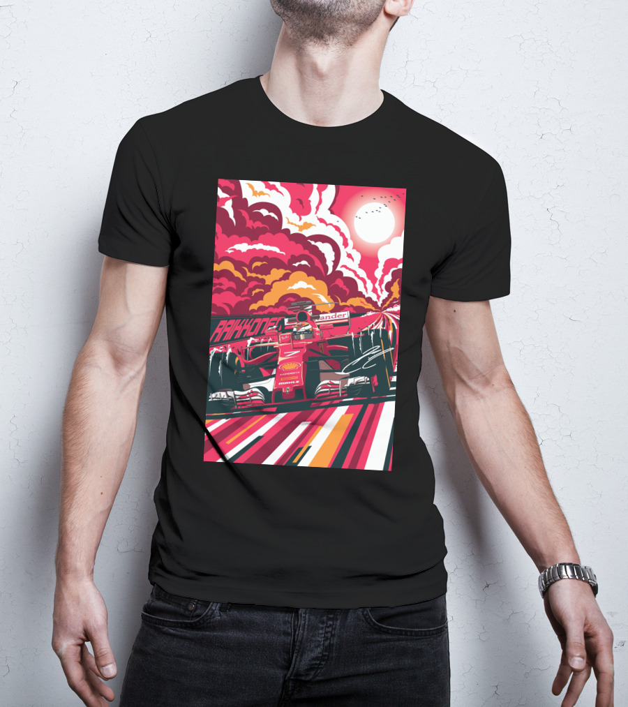 Raikkonen Formula 1 Racing Ferrari F1 Car Sunset Scene T-Shirt