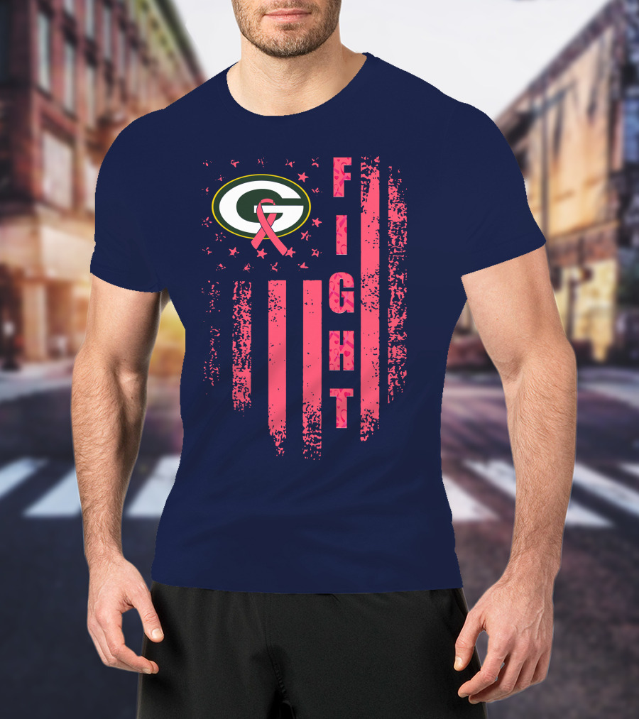 FIGHT Greenbay Pink Ribbon G Logo Stripes T-Shirt