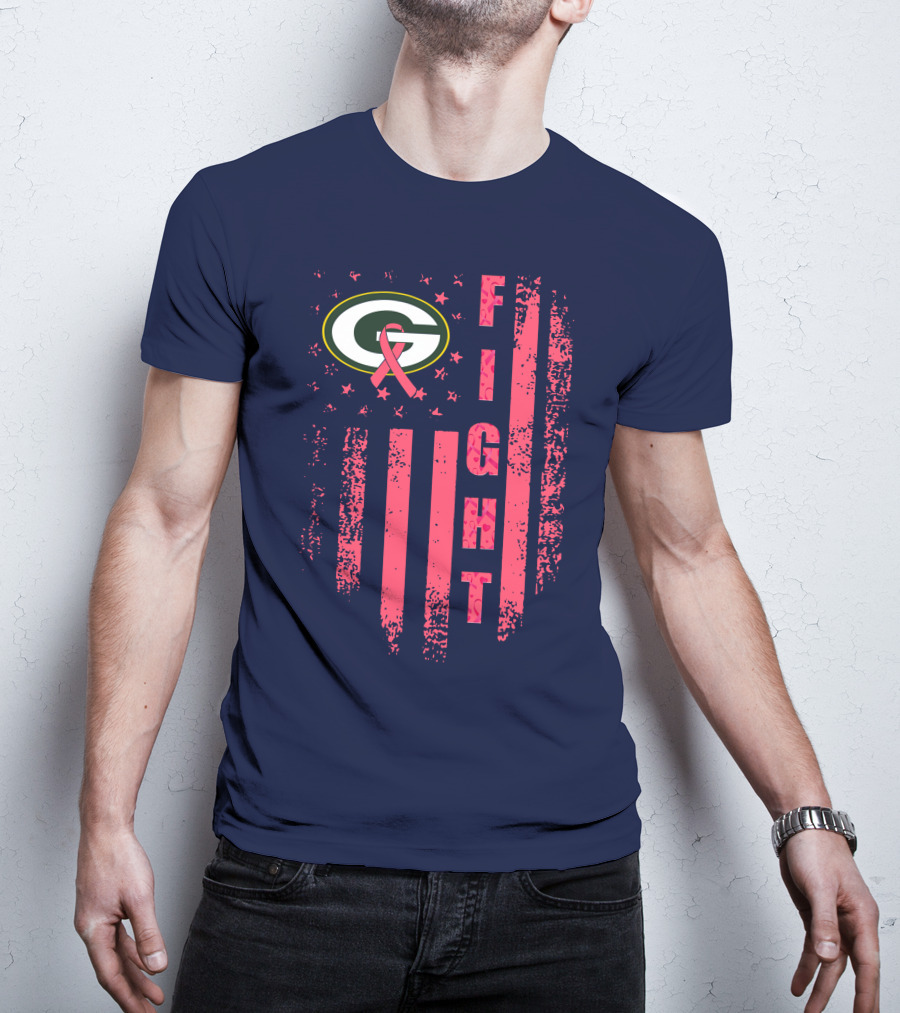FIGHT Greenbay Pink Ribbon G Logo Stripes T-Shirt