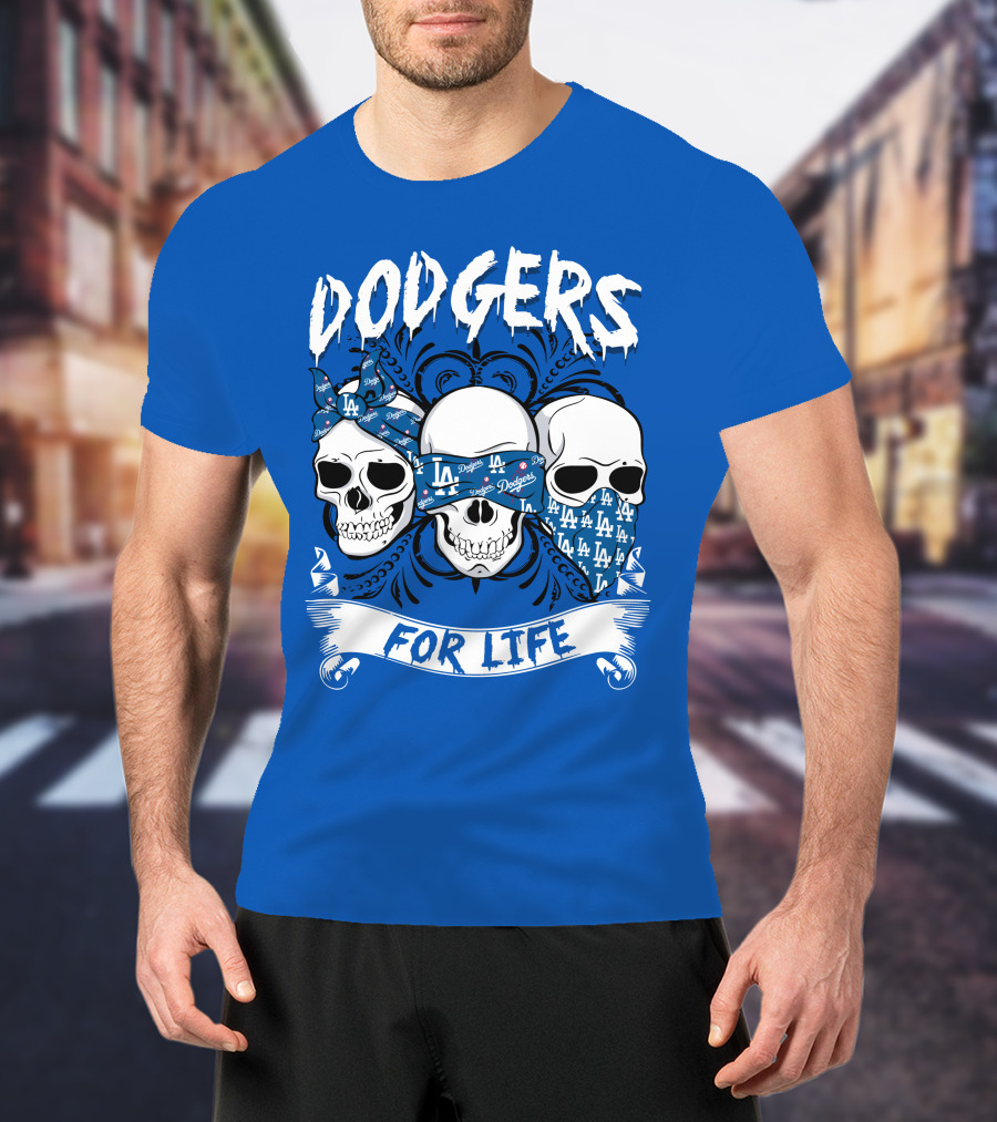 Dodgers For Life La Skulls Bandana T-Shirt