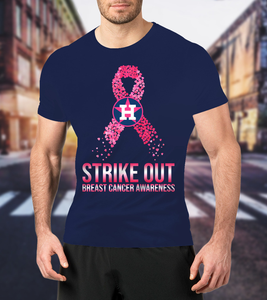 Strike Out Breast Cancer Awareness H Logo Pink Ribbon T-Shirt