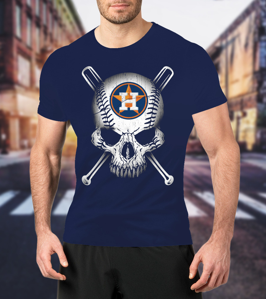 Houston Astros Baseball Skull Crossbones T-Shirt
